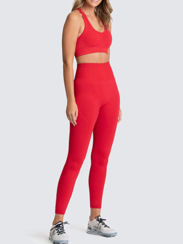 Activewear- Fashion Workout Butt Lifting Leggings & Active Crop Top Set- - Pekosa Women Clothing