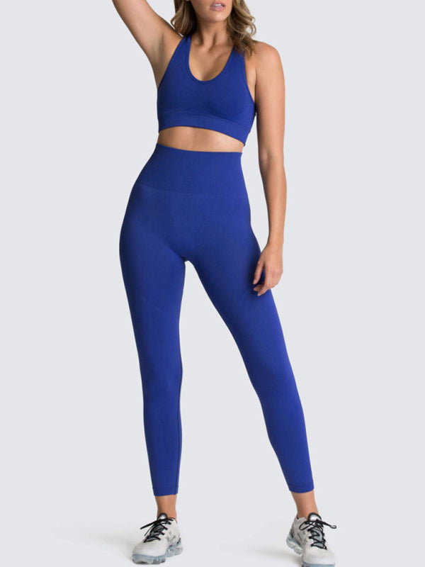 Activewear- Fashion Workout Butt Lifting Leggings & Active Crop Top Set- - Pekosa Women Clothing