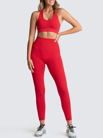 Activewear- Fashion Workout Butt Lifting Leggings & Active Crop Top Set- - Pekosa Women Clothing