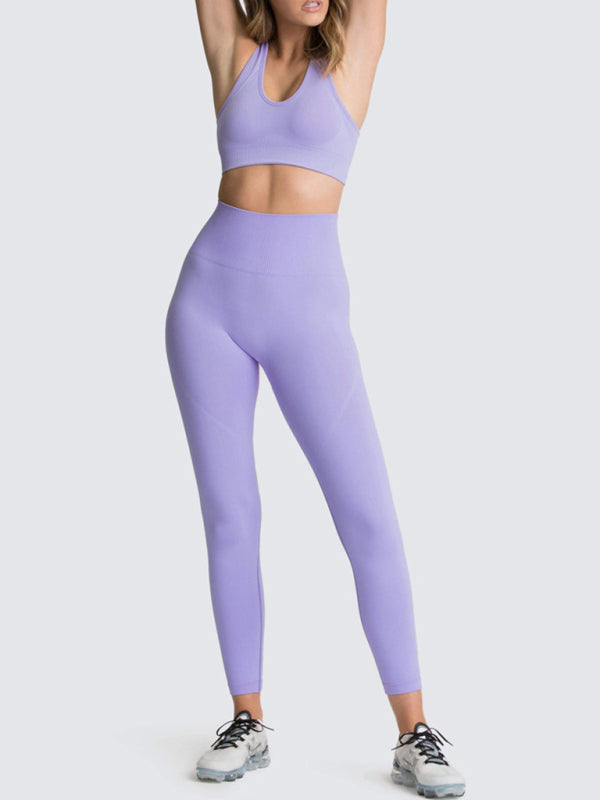 Activewear- Fashion Workout Butt Lifting Leggings & Active Crop Top Set- - Pekosa Women Clothing