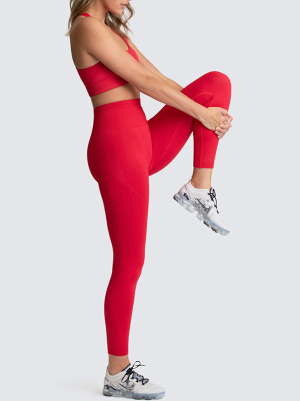 Activewear- Fashion Workout Butt Lifting Leggings & Active Crop Top Set- - Pekosa Women Clothing