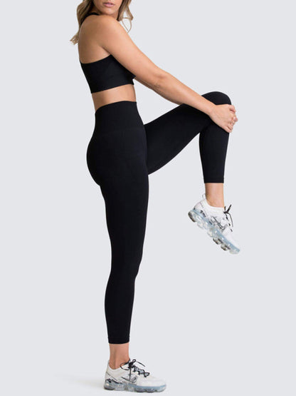 Activewear- Fashion Workout Butt Lifting Leggings & Active Crop Top Set- - Pekosa Women Clothing