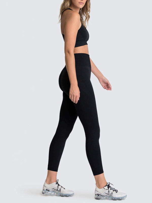 Activewear- Fashion Workout Butt Lifting Leggings & Active Crop Top Set- - Pekosa Women Clothing