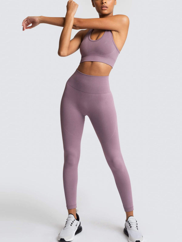 Activewear- Fashion Workout Butt Lifting Leggings & Active Crop Top Set- - Pekosa Women Clothing