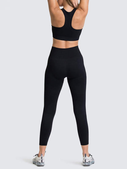 Activewear- Fashion Workout Butt Lifting Leggings & Active Crop Top Set- - Pekosa Women Clothing