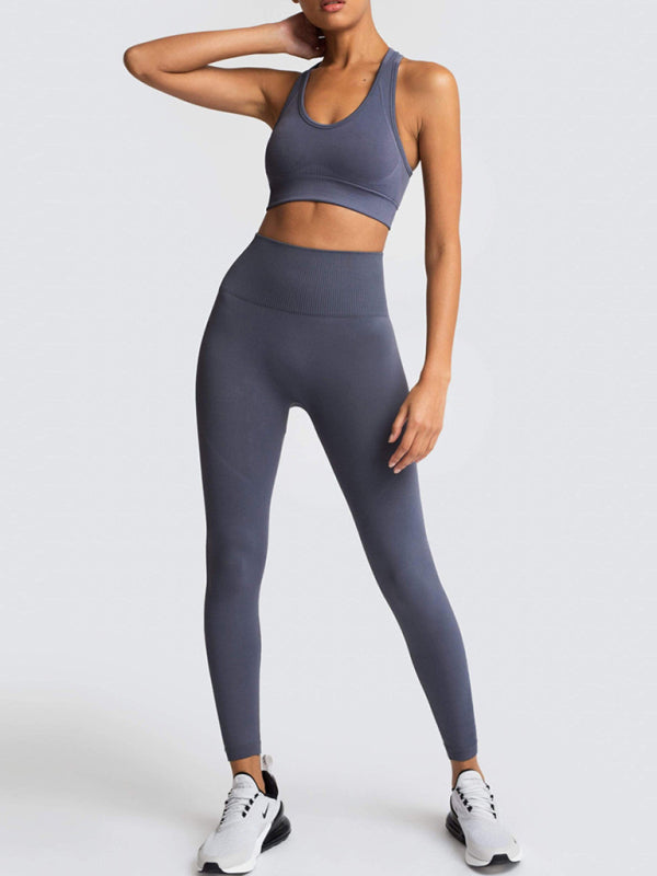 Activewear- Fashion Workout Butt Lifting Leggings & Active Crop Top Set- - Pekosa Women Clothing