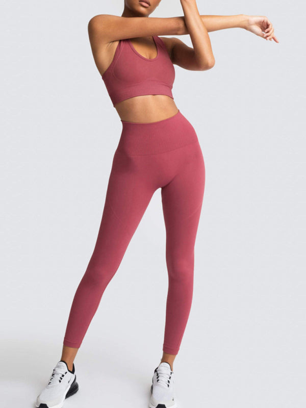 Activewear- Fashion Workout Butt Lifting Leggings & Active Crop Top Set- - Pekosa Women Clothing