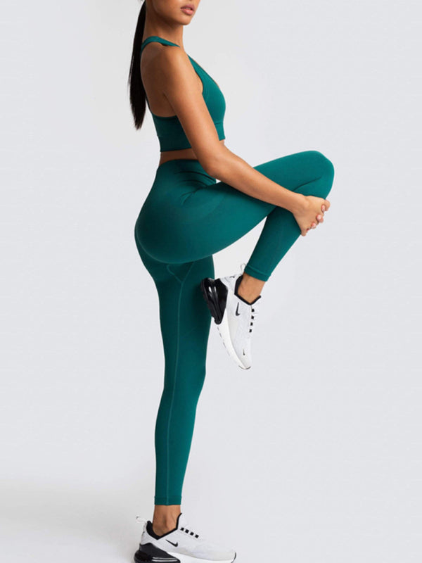 Activewear- Fashion Workout Butt Lifting Leggings & Active Crop Top Set- - Pekosa Women Clothing