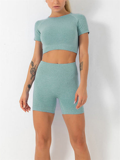 Activewear- Sculpt Your Body with our Seamless Butt Lifting Shorts + Crop Top Set- Green- Pekosa Women Clothing