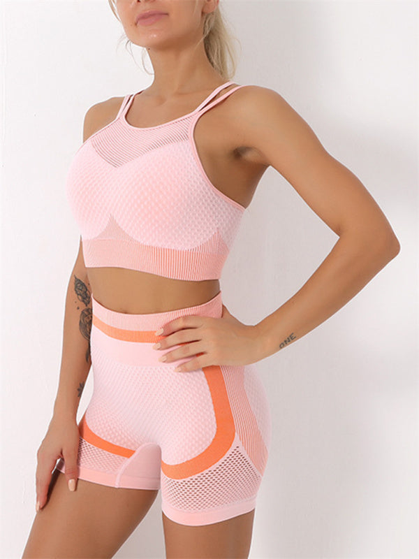 Activewear- Seamless Butt Lifting Shorts and Active Cami Crop Top Activewear Set- Pink- Pekosa Women Clothing