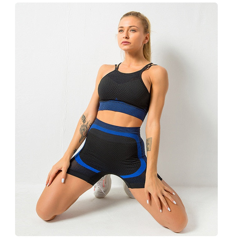 Activewear- Seamless Butt Lifting Shorts and Active Cami Crop Top Activewear Set- - Pekosa Women Clothing