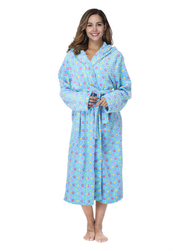 Bathrobe- Faux Fur Bathrobe Loungewear for Makeup & After-Shower Routines- Pattern3- Pekosa Women Clothing