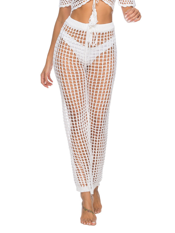 Beach Pants- Summer Swim Cover-Up - Crochet Fishnet Vacation Pants- - Pekosa Women Clothing