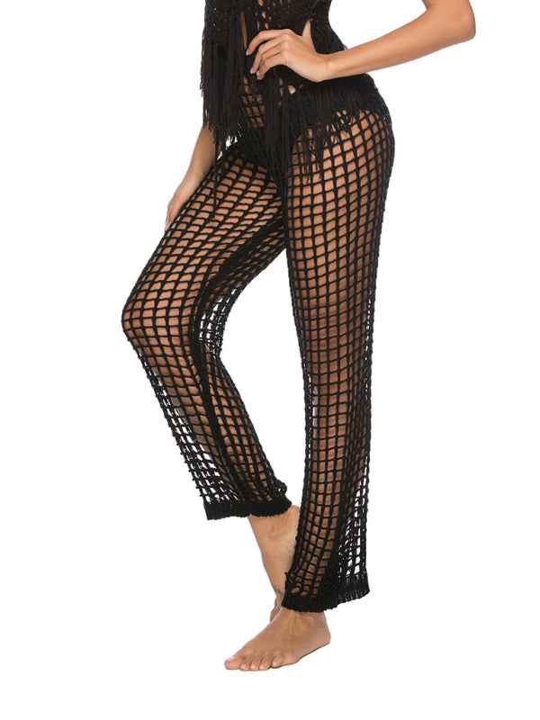 Beach Pants- Summer Swim Cover-Up - Crochet Fishnet Vacation Pants- - Pekosa Women Clothing