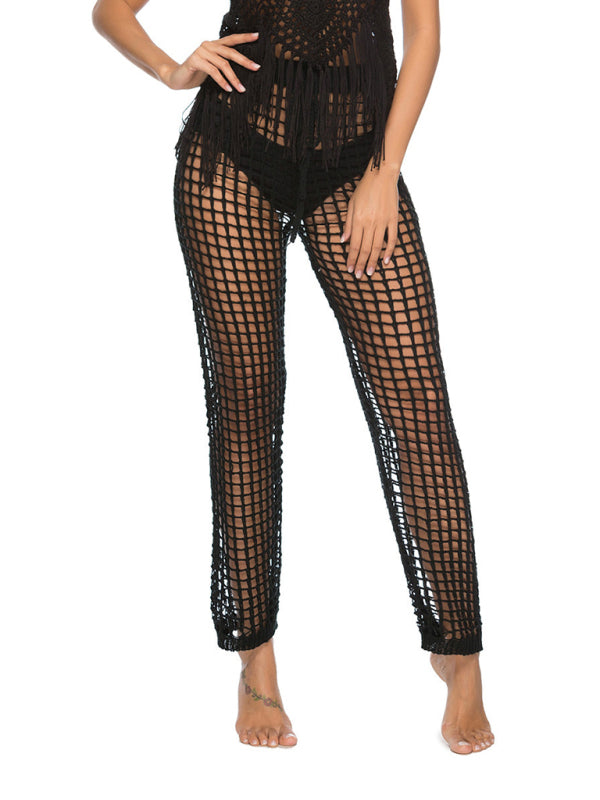 Beach Pants- Summer Swim Cover-Up - Crochet Fishnet Vacation Pants- Black- Pekosa Women Clothing