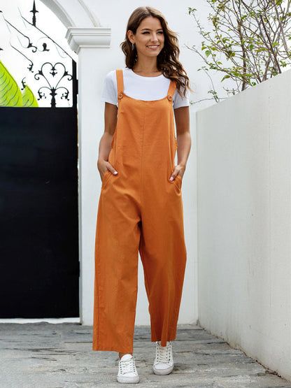 Bib Overalls- Solid Cotton Bib Pants Overalls - Women's Jumpsuit- - Pekosa Women Clothing