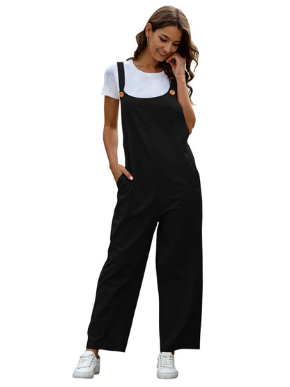 Bib Overalls- Solid Cotton Bib Pants Overalls - Women's Jumpsuit- - Pekosa Women Clothing