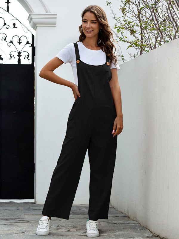 Bib Overalls- Solid Cotton Bib Pants Overalls - Women's Jumpsuit- - Pekosa Women Clothing