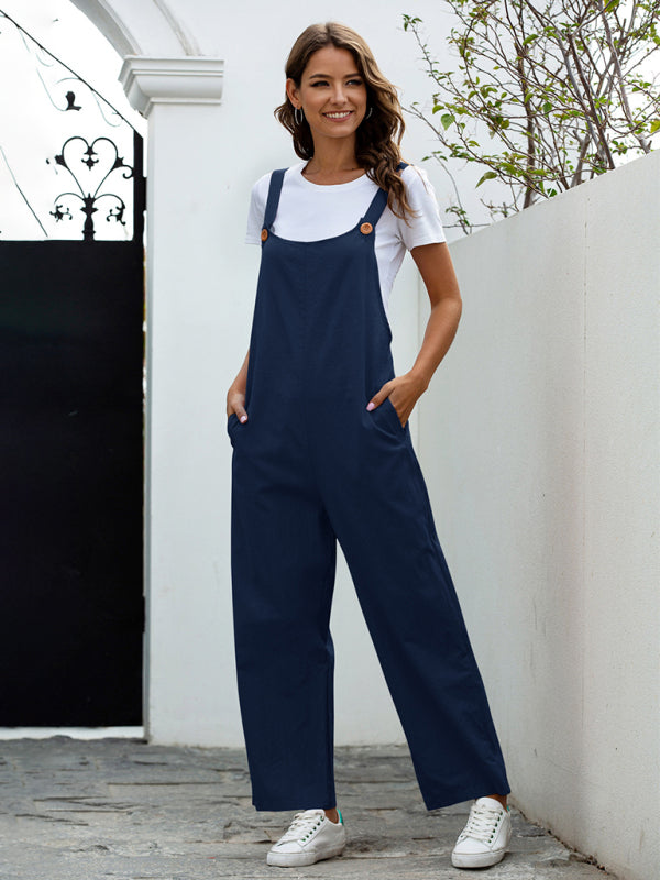 Bib Overalls- Solid Cotton Bib Pants Overalls - Women's Jumpsuit- - Pekosa Women Clothing