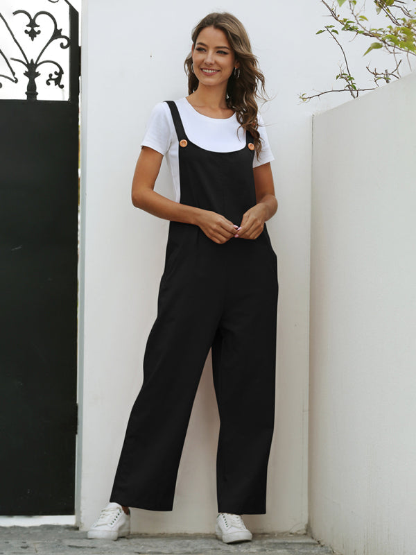 Bib Overalls- Solid Cotton Bib Pants Overalls - Women's Jumpsuit- - Pekosa Women Clothing