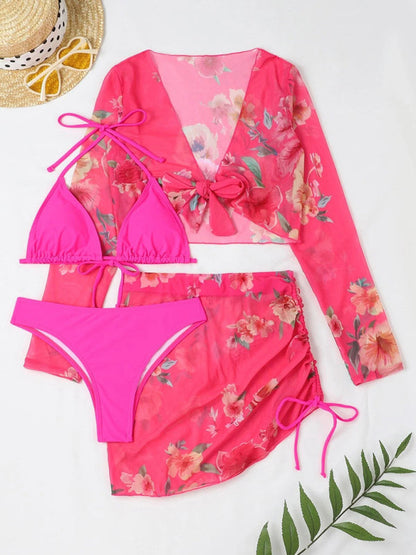 Bikini Set- From Beach to Chic: Complete your Look with Our 3-Piece Floral Bikini Set- - Pekosa Women Clothing