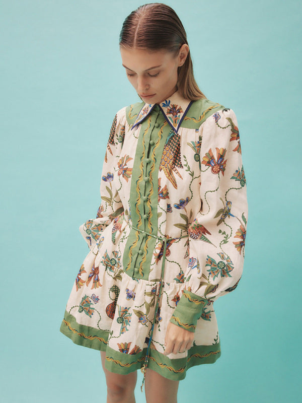 Birdie Dresses- Birdie Balloon Sleeve Flared Shirt Dress- - Pekosa Women Clothing