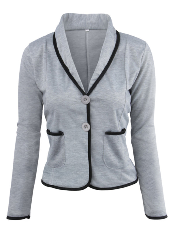 Blazers- Casual Women's Cotton Short Blazer with Shawl Lapels & Long Sleeves- - Pekosa Women Clothing