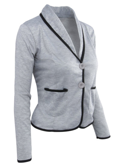 Blazers- Casual Women's Cotton Short Blazer with Shawl Lapels & Long Sleeves- - Pekosa Women Clothing