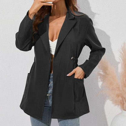 Blazers- Lightweight Single-Breasted Blazer with Practical Pockets- - Pekosa Women Clothing