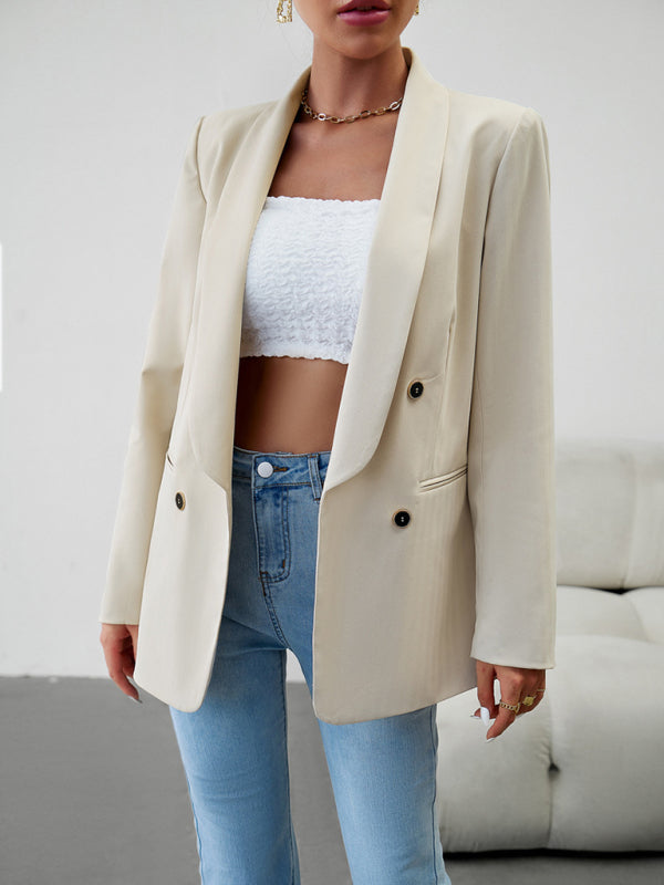 Blazers- Solid Double-Breasted Shawl Lapels Blazer- - Pekosa Women Clothing