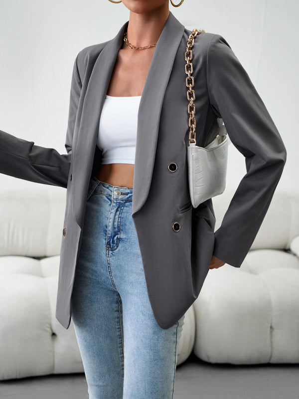 Blazers- Solid Double-Breasted Shawl Lapels Blazer- - Pekosa Women Clothing