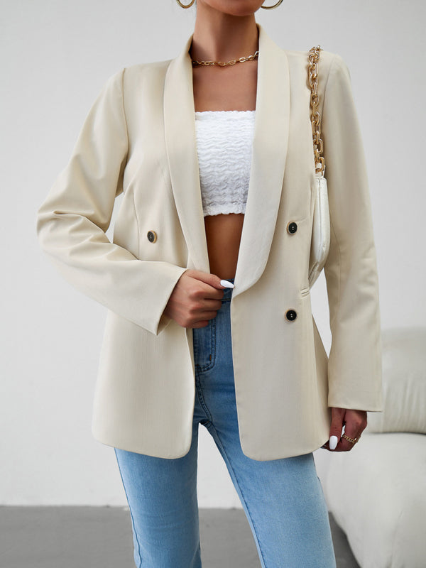 Blazers- Solid Double-Breasted Shawl Lapels Blazer- - Pekosa Women Clothing