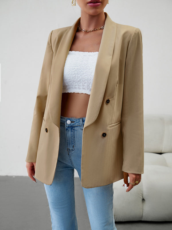 Blazers- Solid Double-Breasted Shawl Lapels Blazer- - Pekosa Women Clothing