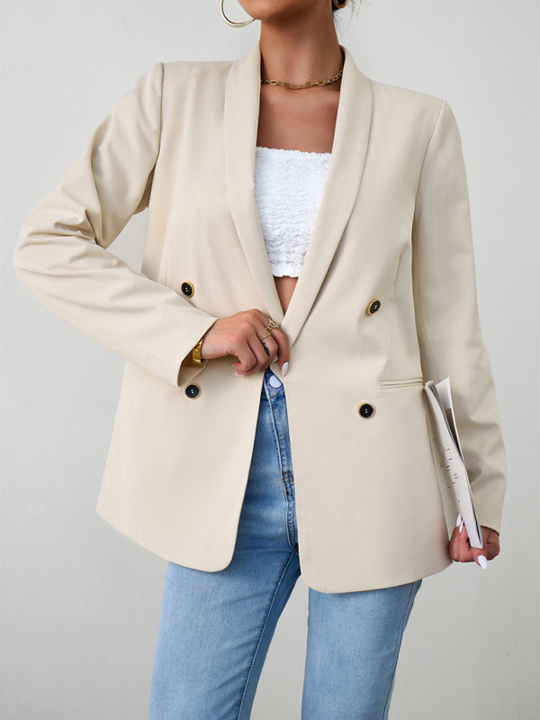 Blazers- Solid Double-Breasted Shawl Lapels Blazer- - Pekosa Women Clothing