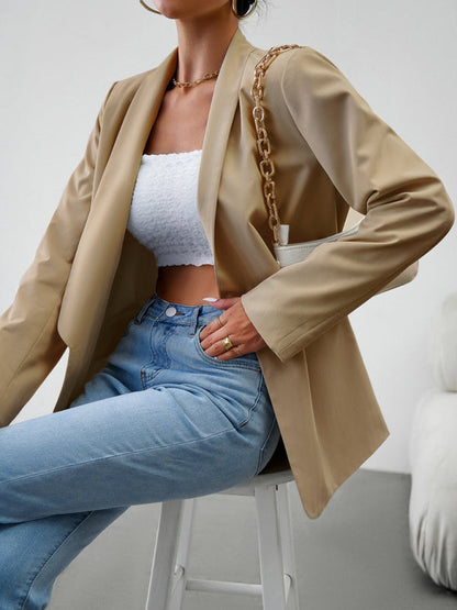 Blazers- Solid Double-Breasted Shawl Lapels Blazer- - Pekosa Women Clothing