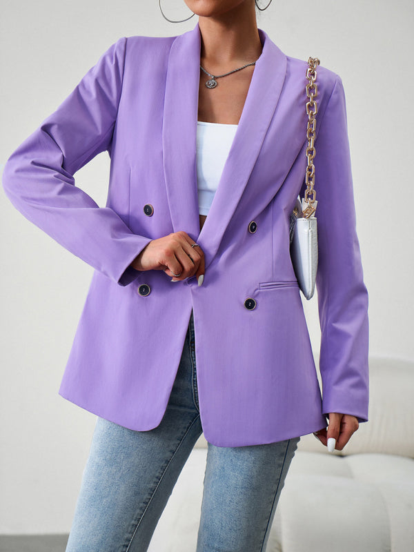 Blazers- Solid Double-Breasted Shawl Lapels Blazer- - Pekosa Women Clothing