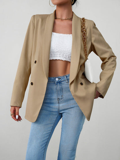 Blazers- Solid Double-Breasted Shawl Lapels Blazer- - Pekosa Women Clothing