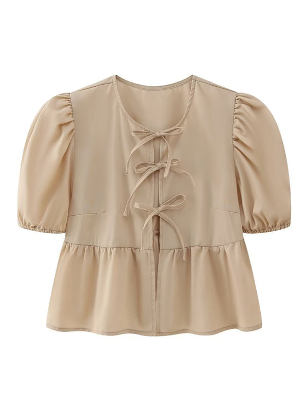 Bow-tiful Women's Open Ties Blouse with Puff Sleeves