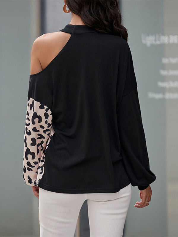 Blouses- Business Elegance Cold Shoulder Leopard Print Blouse- - Pekosa Women Clothing