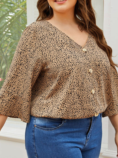 Blouses- Curvy Leopard Print Blouse- - Pekosa Women Fashion