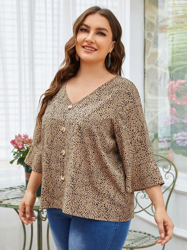 Blouses- Curvy Leopard Print Blouse- - Pekosa Women Fashion