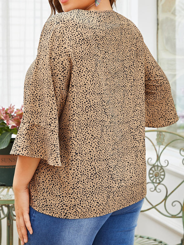 Blouses- Curvy Leopard Print Blouse- - Pekosa Women Fashion