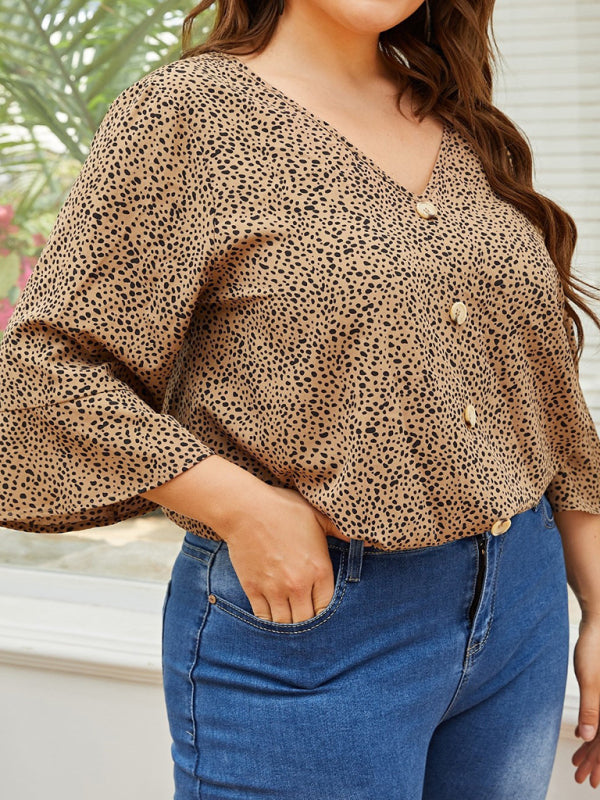 Blouses- Curvy Leopard Print Blouse- - Pekosa Women Fashion