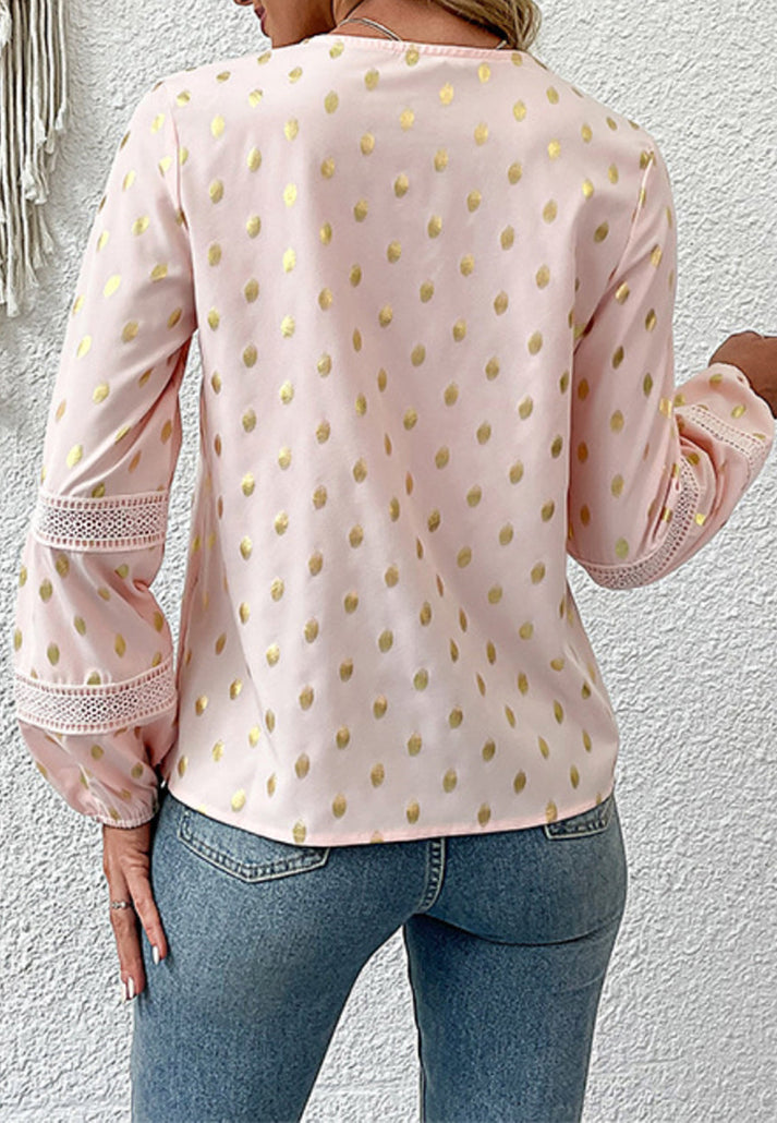 Blouses- Glamorous Gold Dot Lantern Sleeve Tunic Blouse - Must-Have for Women!- - Pekosa Women Clothing