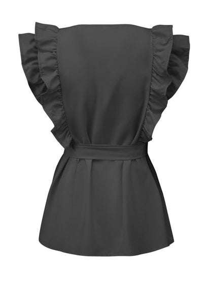 Blouses- Ruffle Belted Blouse- - Pekosa Women Clothing