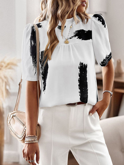 Blouses- Women's Blouse: Bowknot Back & Puff Sleeves - Stand Out in Style- White- Pekosa Women Clothing