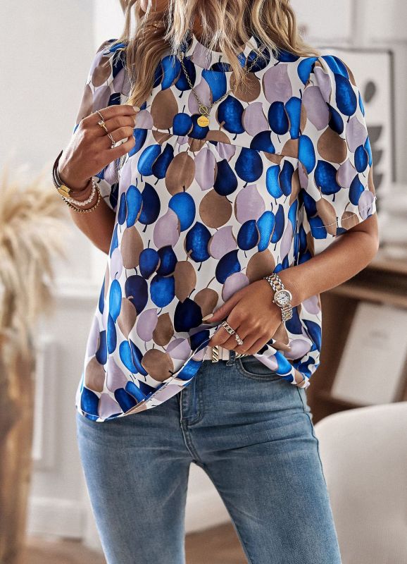 Blouses- Women's Blouse: Bowknot Back & Puff Sleeves - Stand Out in Style- Blue- Pekosa Women Clothing