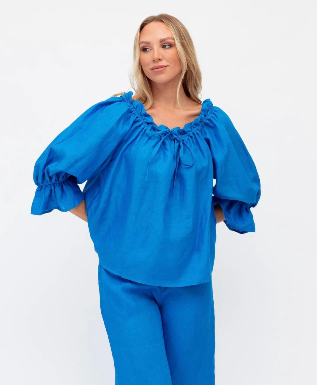 Blouses- Women's Off-Shoulder Ruffle Blouse with Loose Fit & Balloon Sleeves- - Pekosa Women Clothing