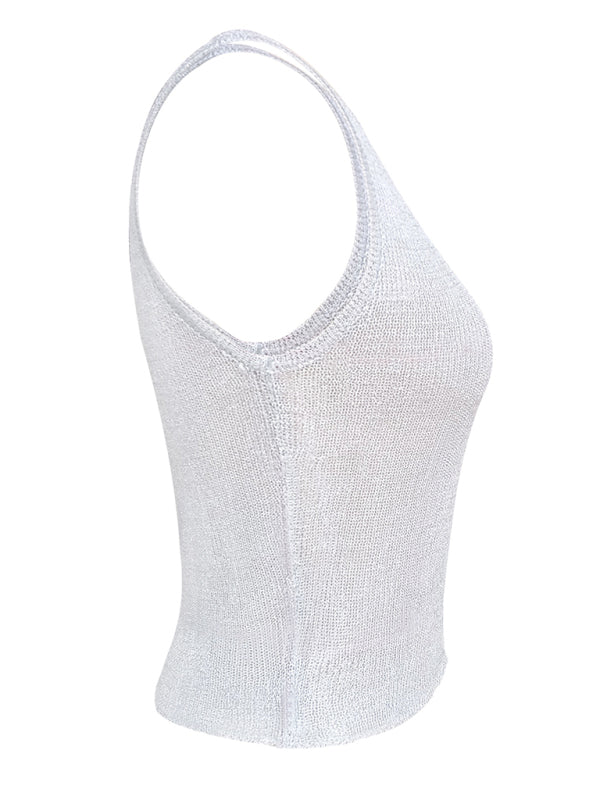 Blouses- Women's Trendy Glitter Sleeveless Blouse - Women's Mesh Tank Top- - Pekosa Women Clothing