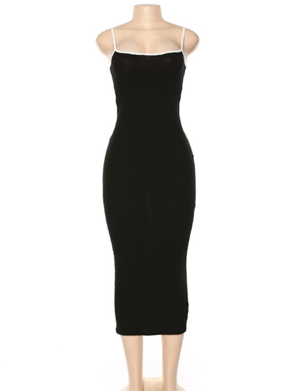 Bodycon Dresses- Bodycon Cami Midi Dress in Contrast Binding- - Pekosa Women Fashion